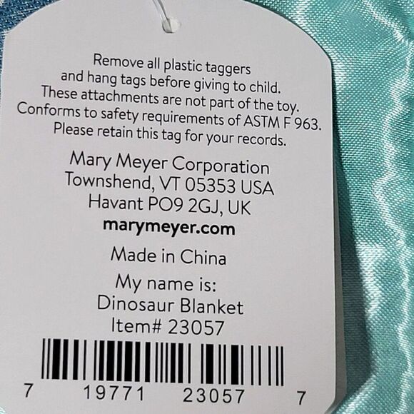 Mary Meyer Dinosaur Lovey Security Blanket Satin Back 12x12 Triceratops Blue NEW - Picture 11 of 12